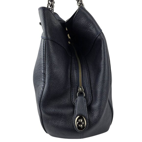 Coach Edie Turnlock Edie Shoulder Bag in Pebble Navy Blue Leather 13" x 11" x 5" - Picture 4 of 11